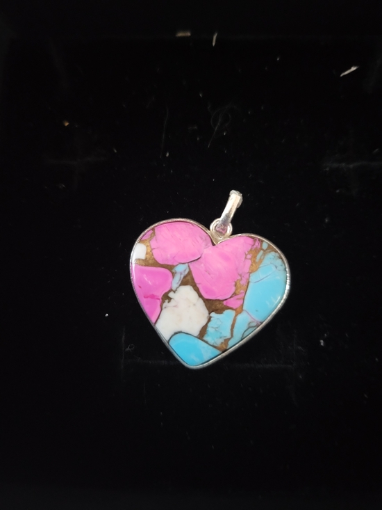 Jewelry - Heart  Pendant Cotton Candy Turquoise & White,